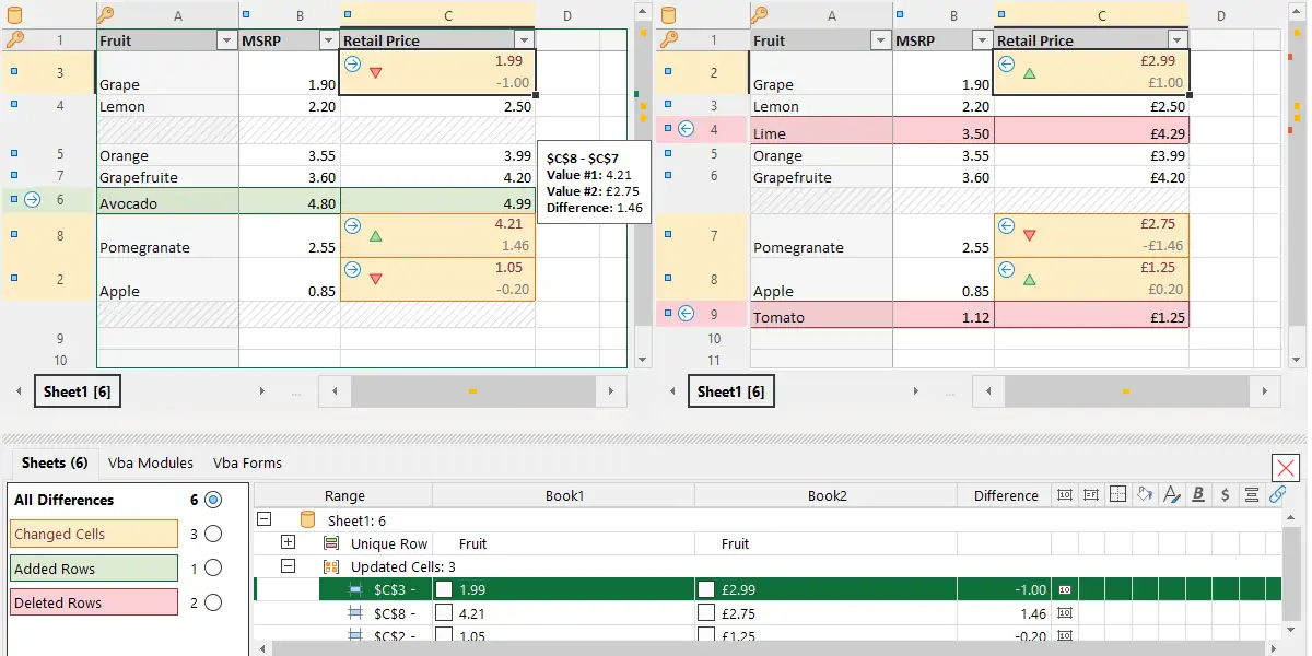 Compare Excel files and highlight difference with color