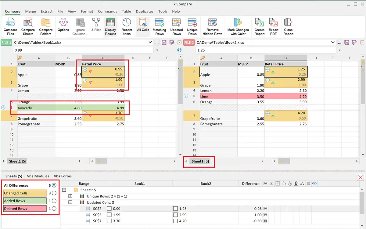 Scrollbar marks for differences between Excel worksheets