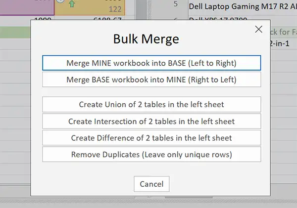 Bulk Merge command in Difference Explorer