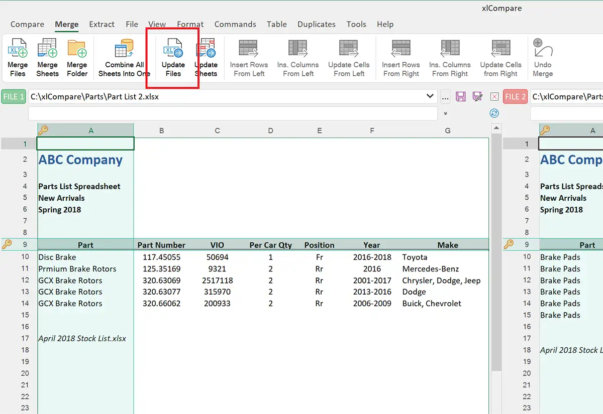 Merge several Excel files in xlCompare
